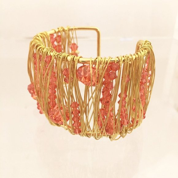 Sugar Gay Isber Swarovski Crystals Wired Gold Cuff Handmade Contemporary Jewelry - Picture 5 of 5